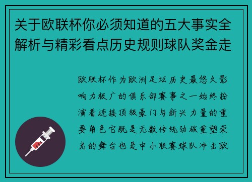 关于欧联杯你必须知道的五大事实全解析与精彩看点历史规则球队奖金走势